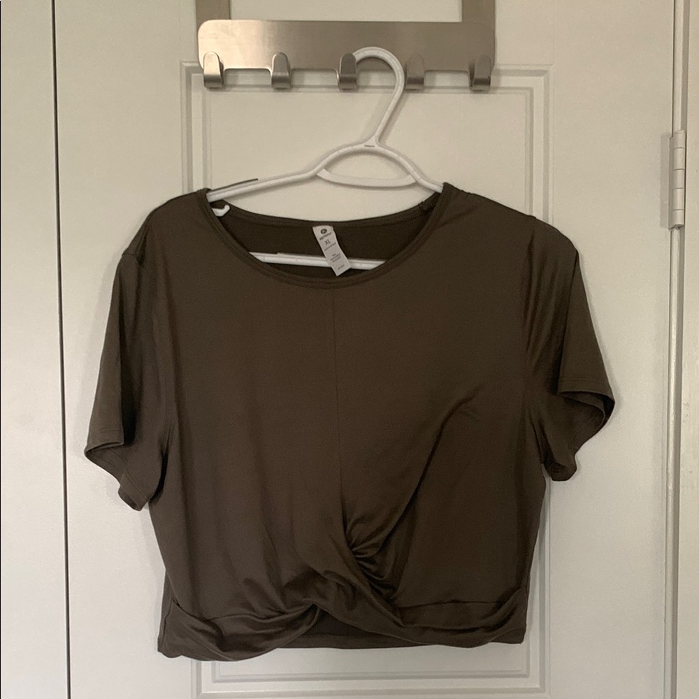 90 Degree By Reflex Green Crop Tie Front T-Shirt